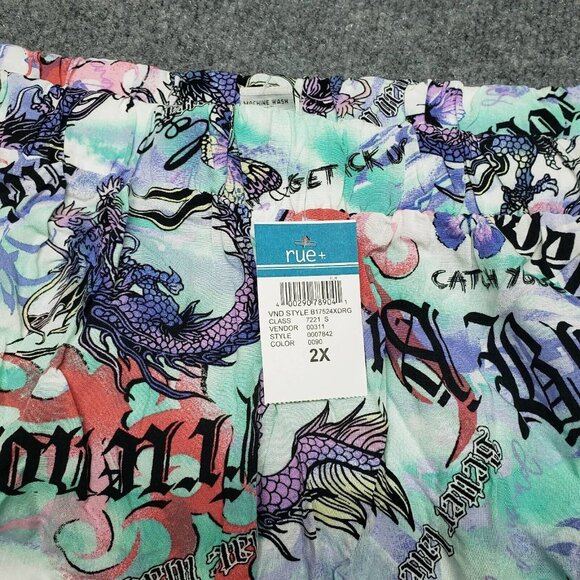 Rue21 Shorts Womens Plus 2X Multicolor Dragon Butterfly High Rise Pull On New - Picture 9 of 11